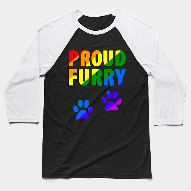 Furry Pride Proud Month Rainbow Paw Print Cute Baseball T-Shirt by Mellowdellow